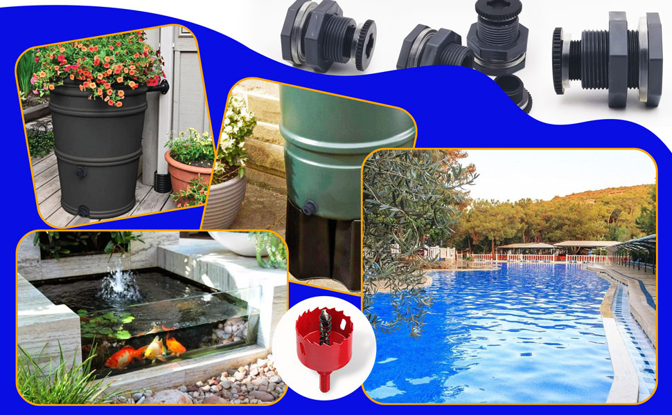 2 PCS Rain Barrel Bulkhead Fitting kit with Plugs and Hole Saw Tool, 3/