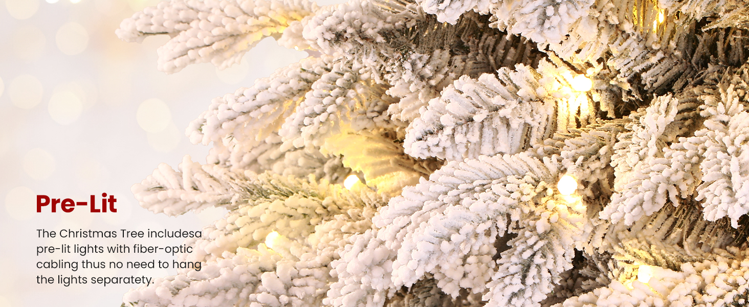 Prelit Snow Flocked Artificial Holiday Christmas Tree