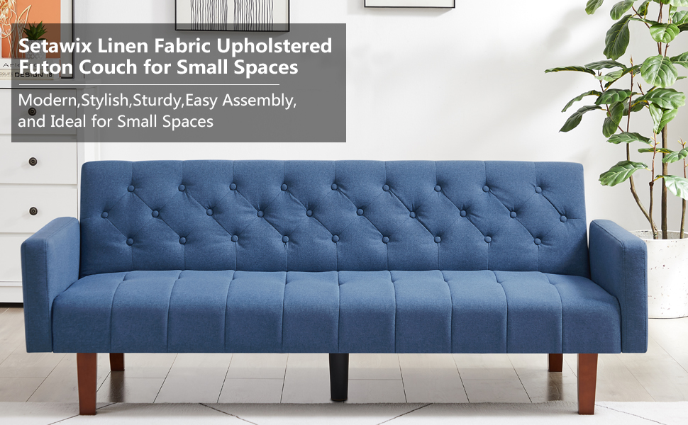 Setawix Linen Upholstered Futon Sofa Bed Modern Convertible