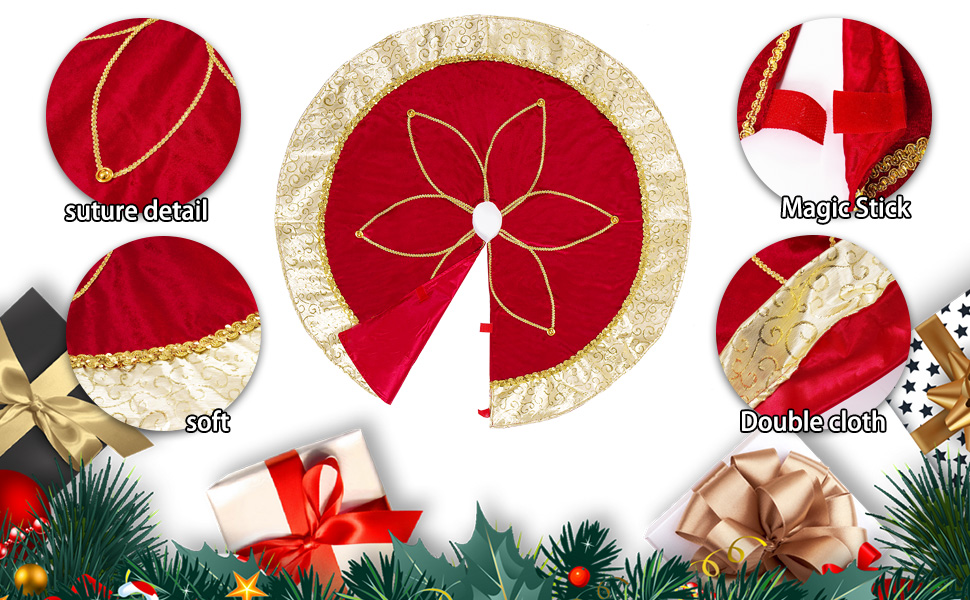 Ateuinsa Christmas Tree Skirt 48 Inches,Luxury Wine Red