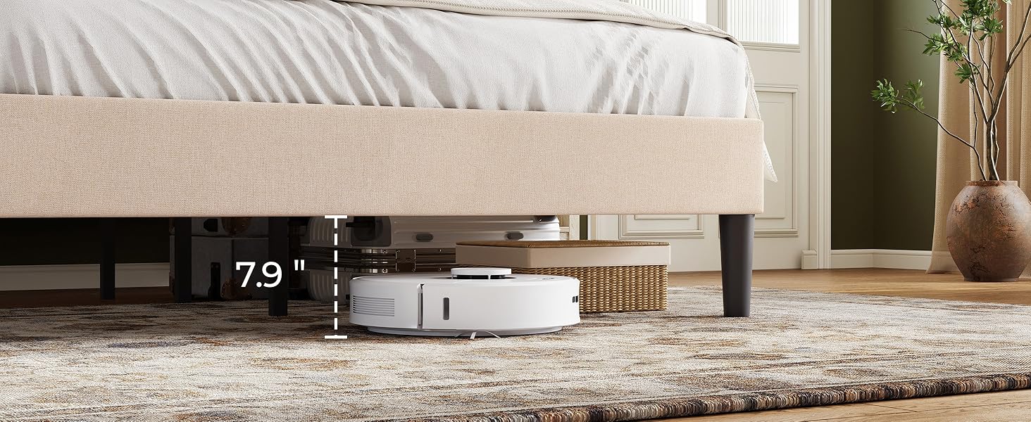 LINSY Full Size Bed Frame, Linen Upholstered Platform Bed