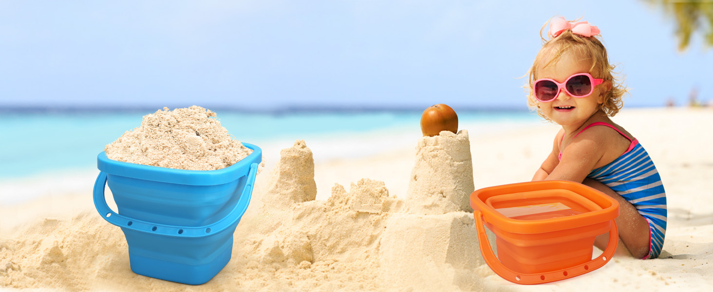 Jumbo Beach Sand Bucket Toy for Kids, 3L Collapsible Sandbox Pail, Easter Buckets, 3 Pack Tool