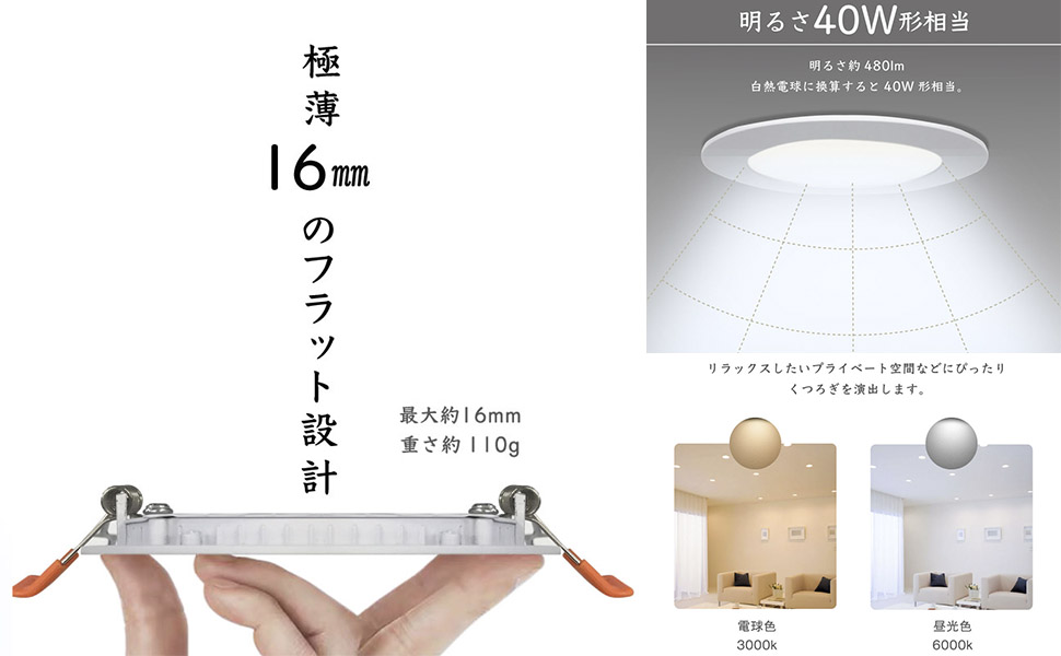 Amazon.co.jp : ダウンライト LED φ110mm 電球色 昼光色 工事