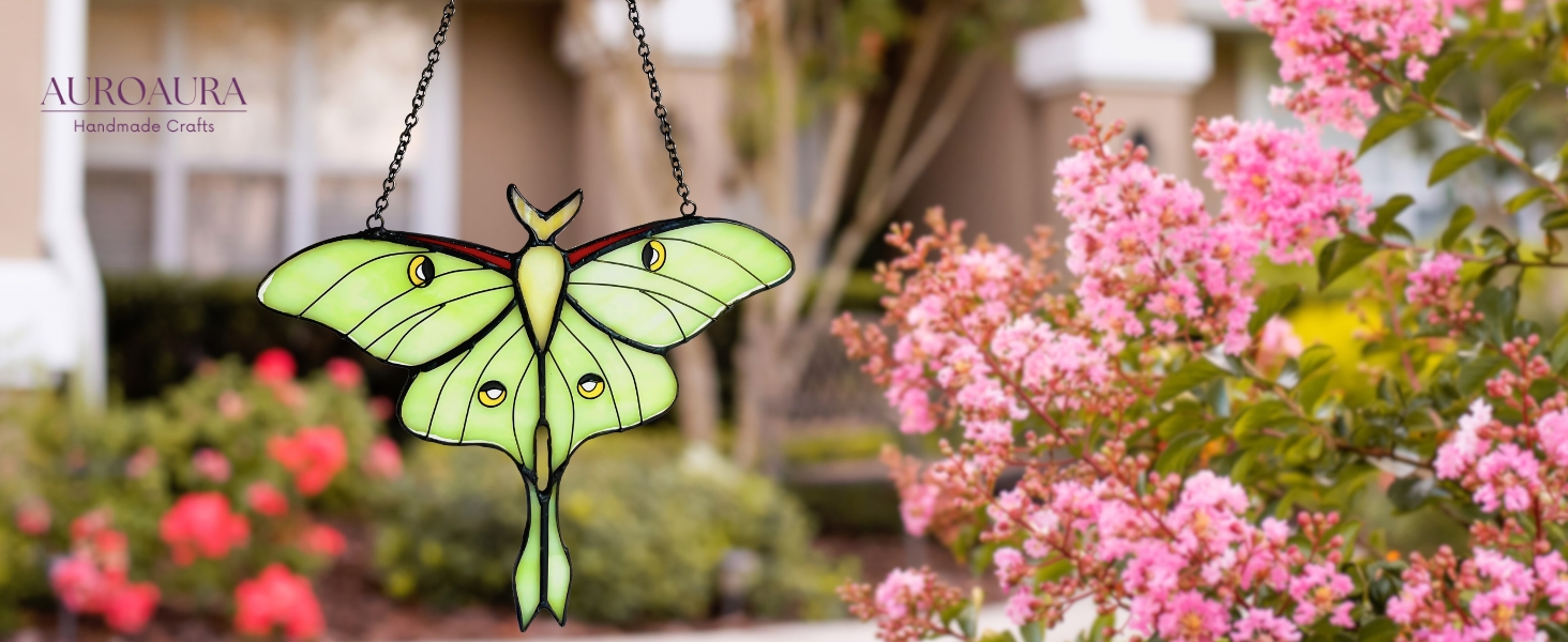 stained glass hanging in garden