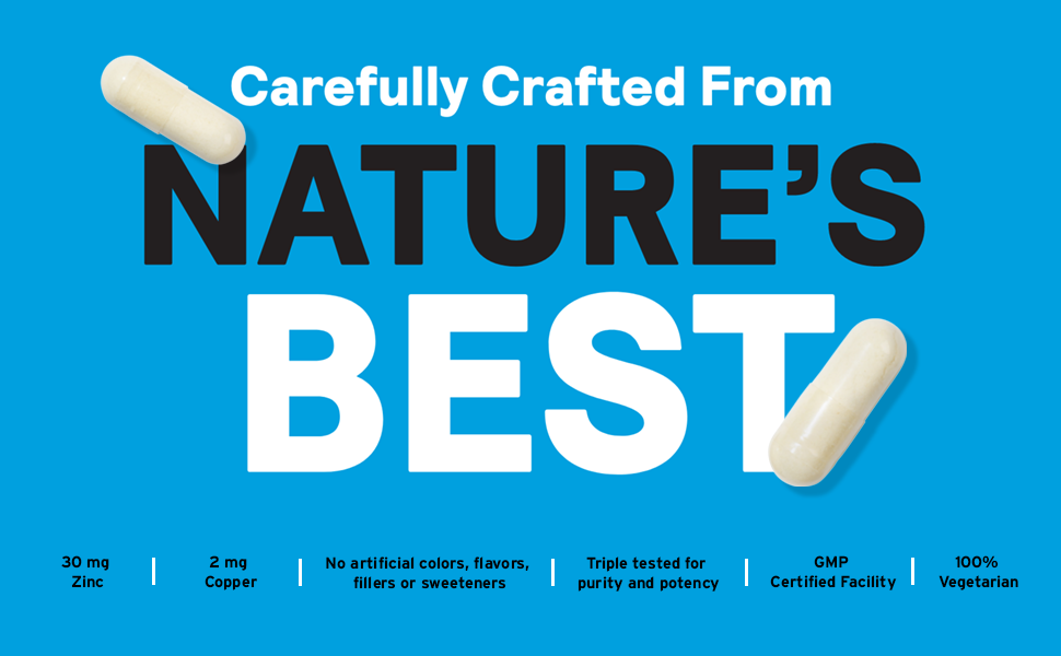 Nature's Life Zink Picolinate 30mg Plus 2mg Kupfer - Chelated Zink Supplement für Immun, Herz-Kreislauf, Haut, Zellfunktion und Muskelunterstützung - 60-Tage-Garantie - 250 Portionen, 250 Kapseln