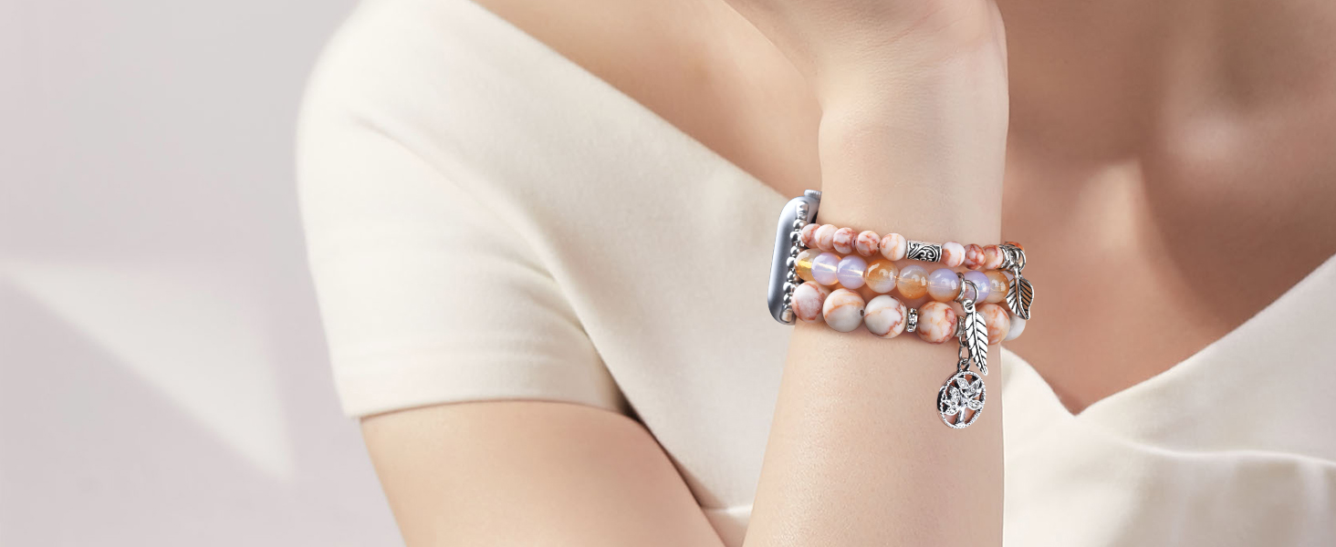 Handmade Natural Crystal Stone Beads Stretchy Band for apple iWatch Band