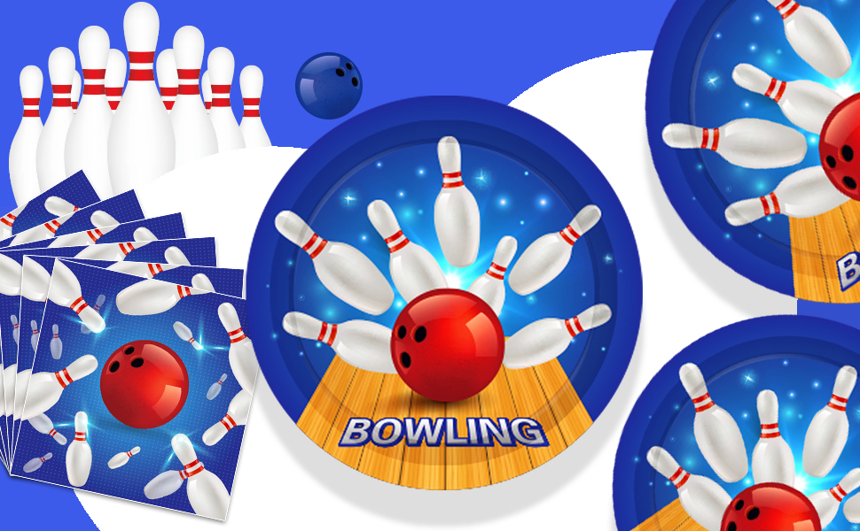 Bowling Party Plates and Napkins Serves 24 Gusets 64 Pcs