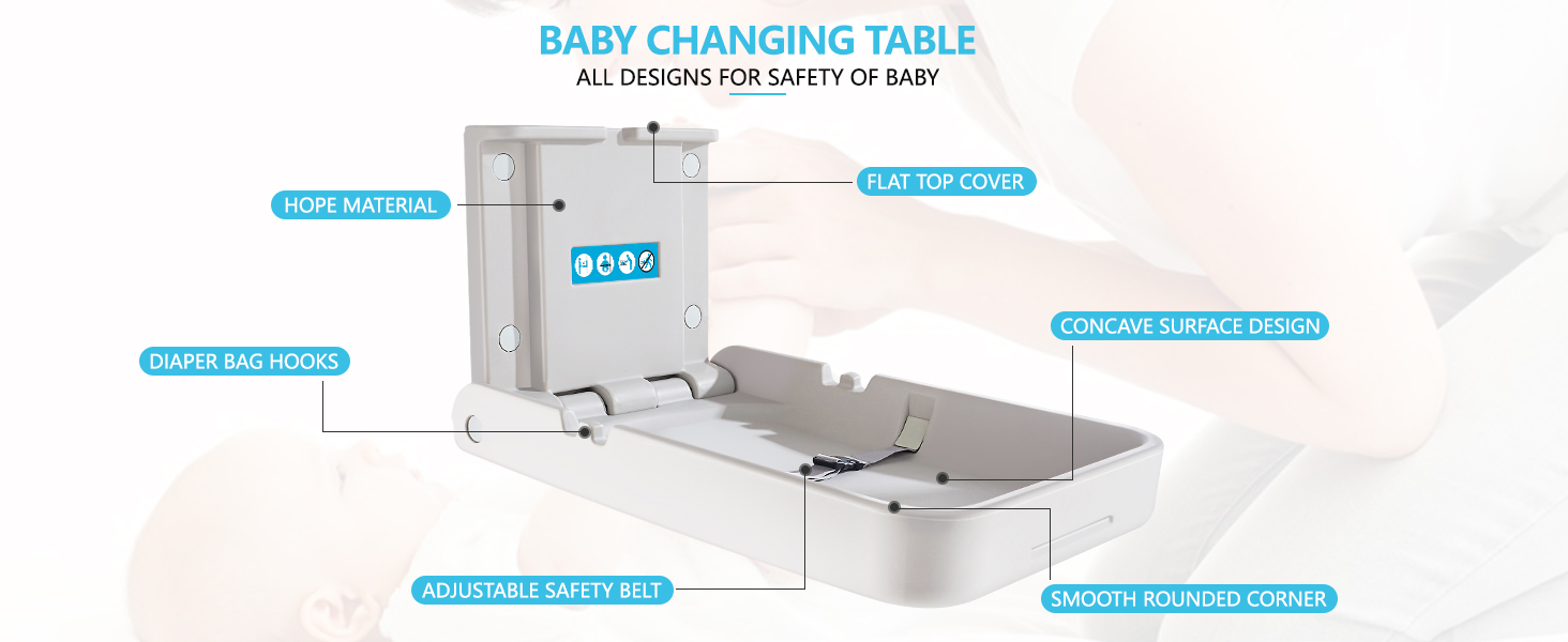 Vertical Baby Changing Unit with Sign, Wall Mounted Diaper Changing