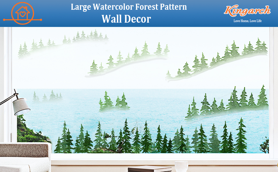 Watercolor Misty Pine Trees Wall Decals, Green Peel and