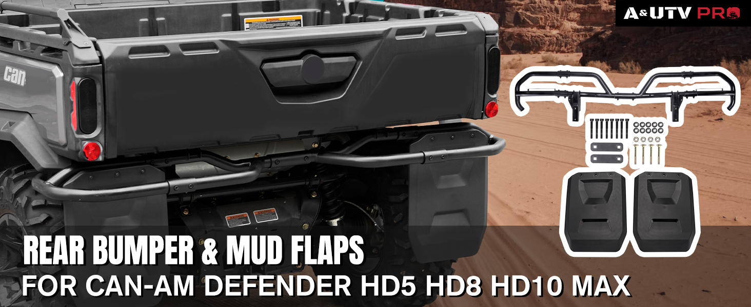 can-am defender hd5 hd8 hd10 max rear bumper and mud flaps guards