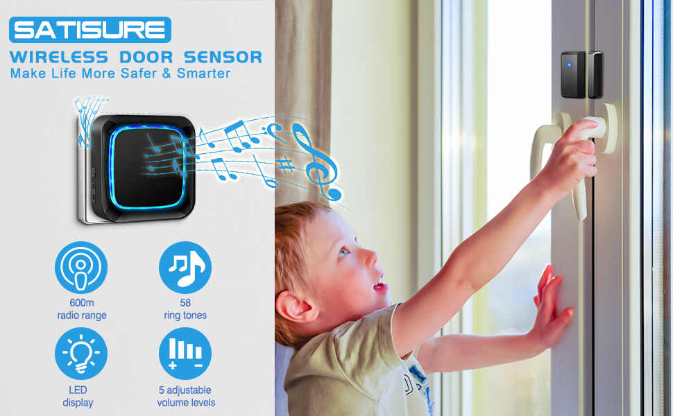 Door Chimes, Satisure Wireless Door Sensor Chime Alarms for