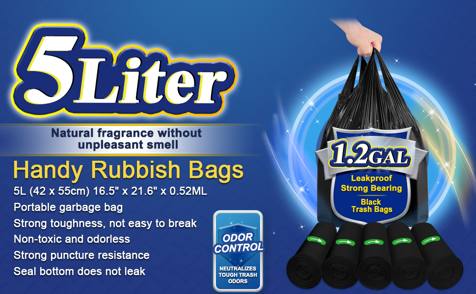 Small Bin Bags for Bathroom 5l Bin Liner Black Plastic Waste Bags Mini