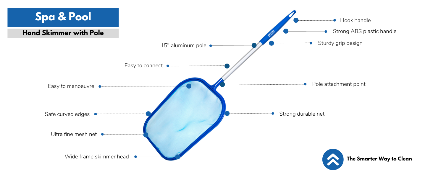 Aquatix Pro Hand Leaf Skimmer For Spa, Hot Tub & Pool With 12