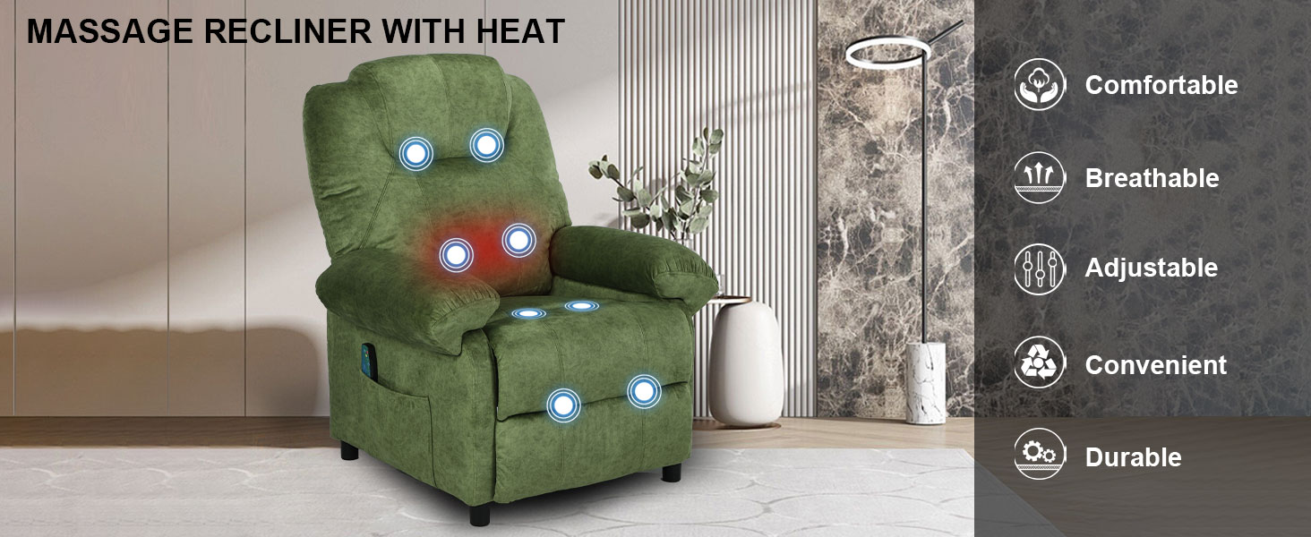 Massage Recliner Chair with Heat,Overstuffed Fabric Recliner Chairs with Heating