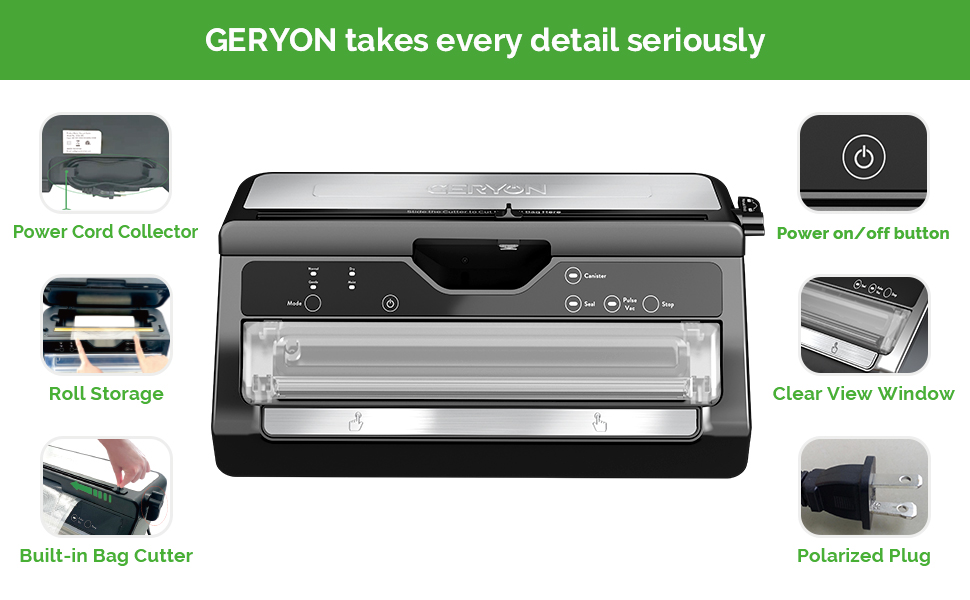 GERYON Vacuum Sealer Deluxe Food Sealer Machine with Builtin Bag Cutter and Roll