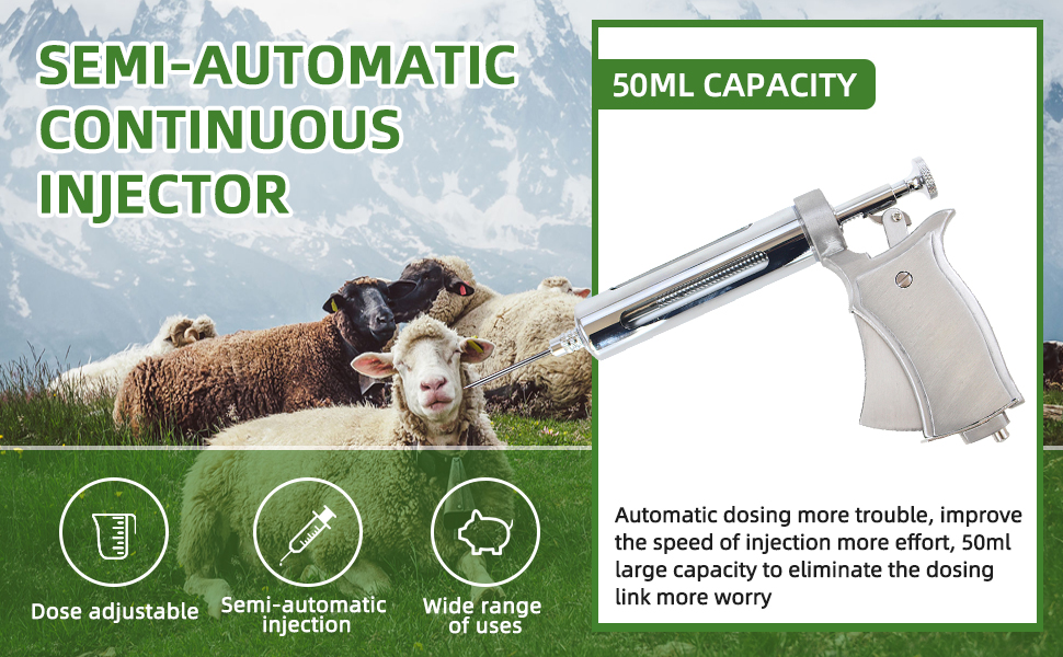 50ML Livestock Syringe Injection, Adjustable Continuous