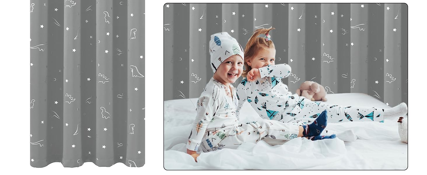 Dinosaur Foil Blackout Curtains for Kids Room Thermal Insulated Noise Reduce Drape for Boys Bedroom