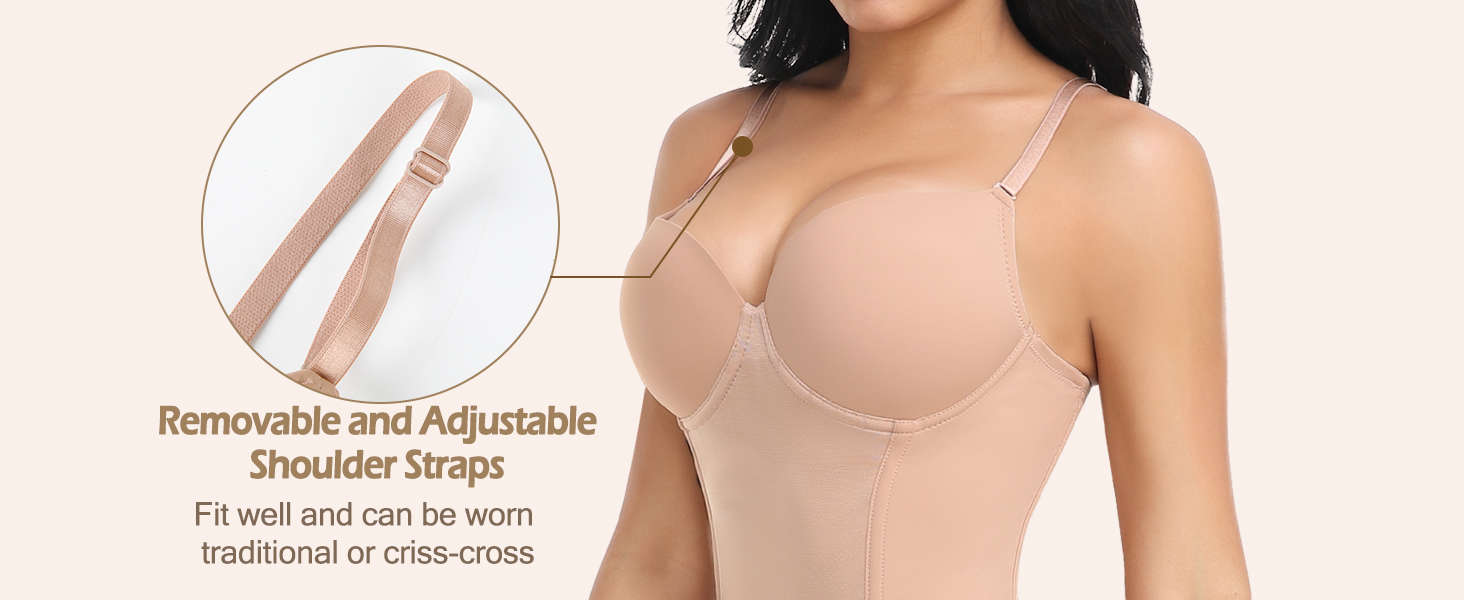 Bodysuit Tummy Control Thong Shapewear Slimming Backless Body Shaper Deep V Neck Shaper
