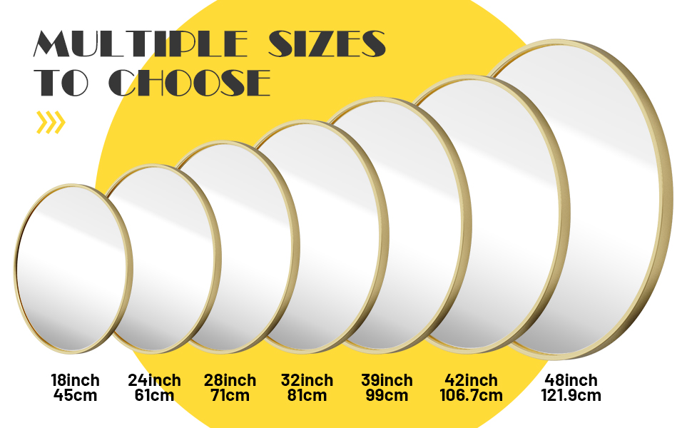 18 Inch Round Wall Circle Mirror,Large Gold Metal Framed WallMounted Hanging Mirror