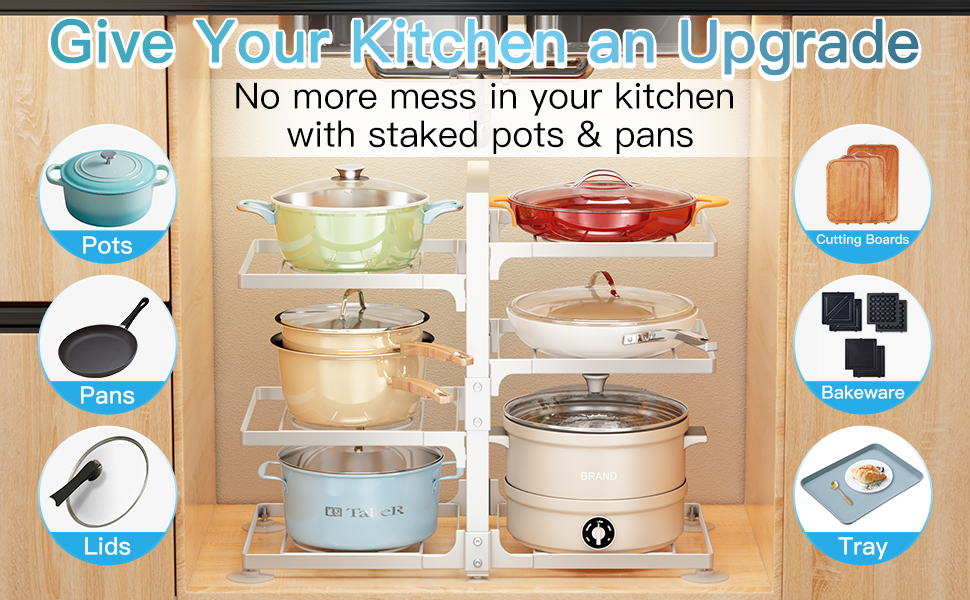 PXRACK Pot and Pan Organizer for 6 Tie Adjustable