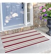 KILOCOCO Striped Rug 2.3'x3.6' Indoor Outdoor Rugs Front Door Mat Hand Woven Cotton Washable Stri...