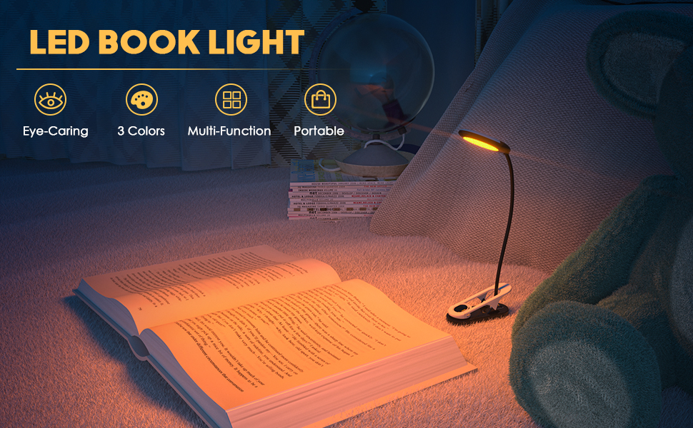 ABCidy Reading Lights for Books in Bed, USB Amber Book Light Clip on