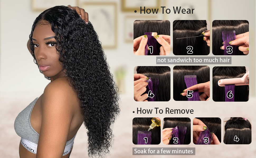 Tape in Hair Extensions Human Hair IVCOCO Kinky Curly Hair