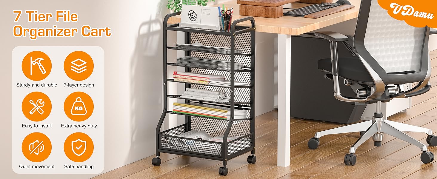 VDamu 7Tier File Organizer Cart Rolling Office File