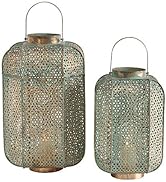 Moroccan Temple Lanterns, Set of 2, Hurricanes, Vintage, Petal Patterned Lattice Bellies, for LED...