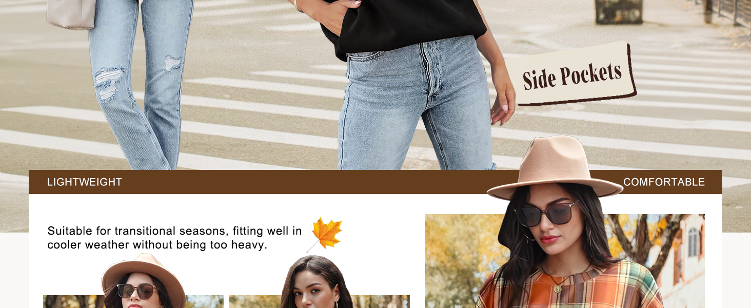 Fall Clothes for Women 2025 Crewneck Sweatshirts with Pocket Loose Fit Long Sleeve Tops