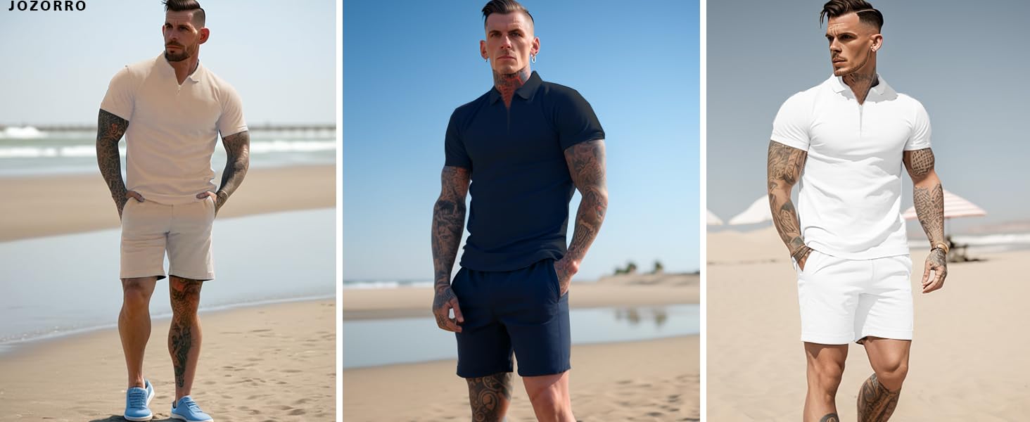 JoZorro Mens Polo Shirts and Shorts Set Tracksuit Fashion Casual Summer 2 Piece Outfits for Men