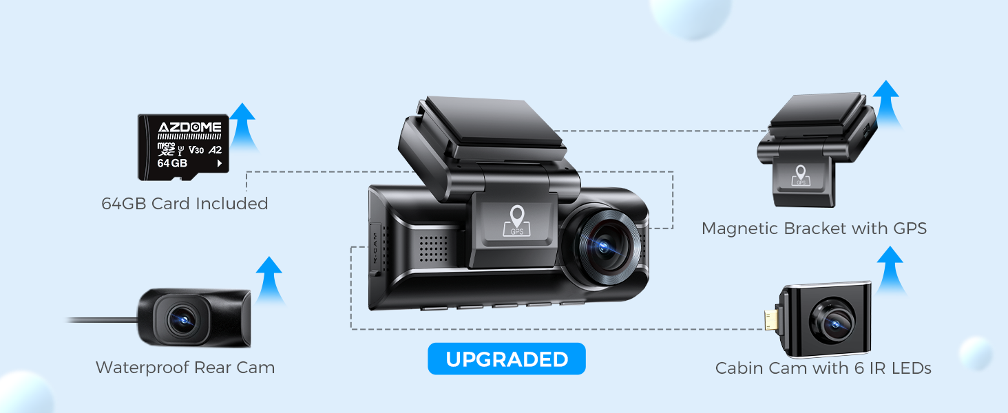 AZDOME M550 3 Channel 4K WiFi Dash Cam, Dual Front and Rear 4K+1080P