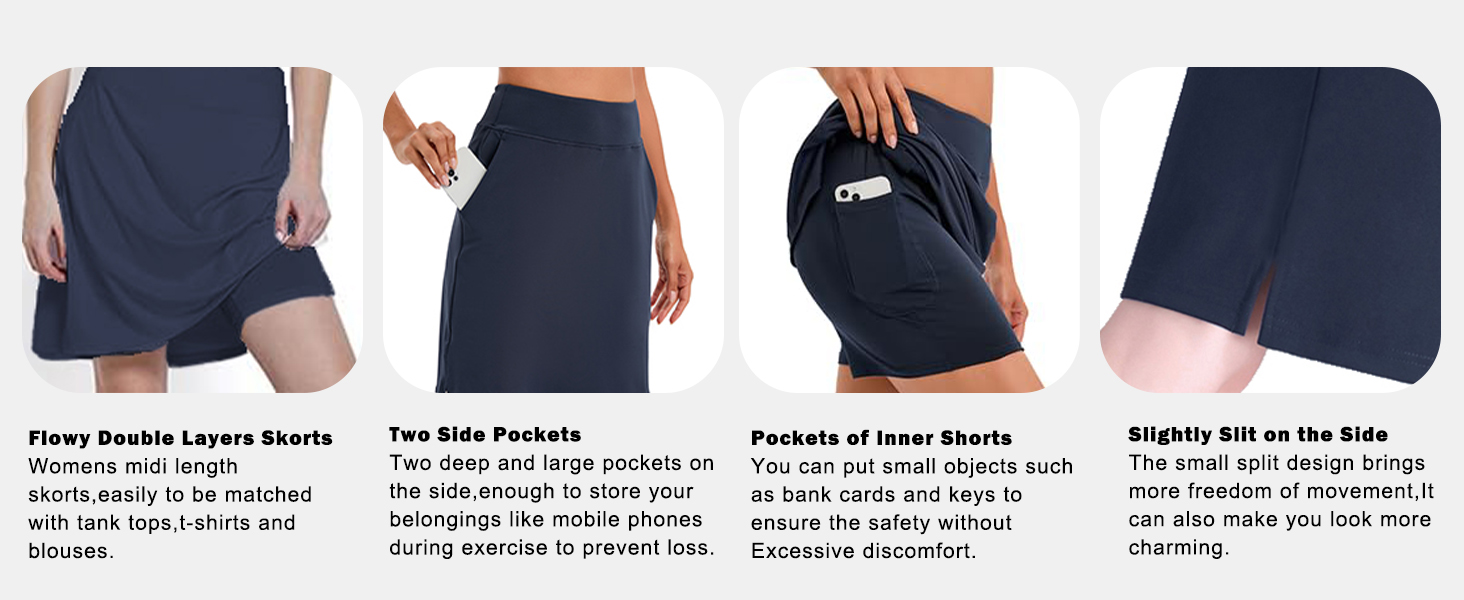 Jhsnjnr Women's Golf Skorts with Pockets Knee Length Elasticated Waist Active Athletic Tennis Skirt 14 More Details