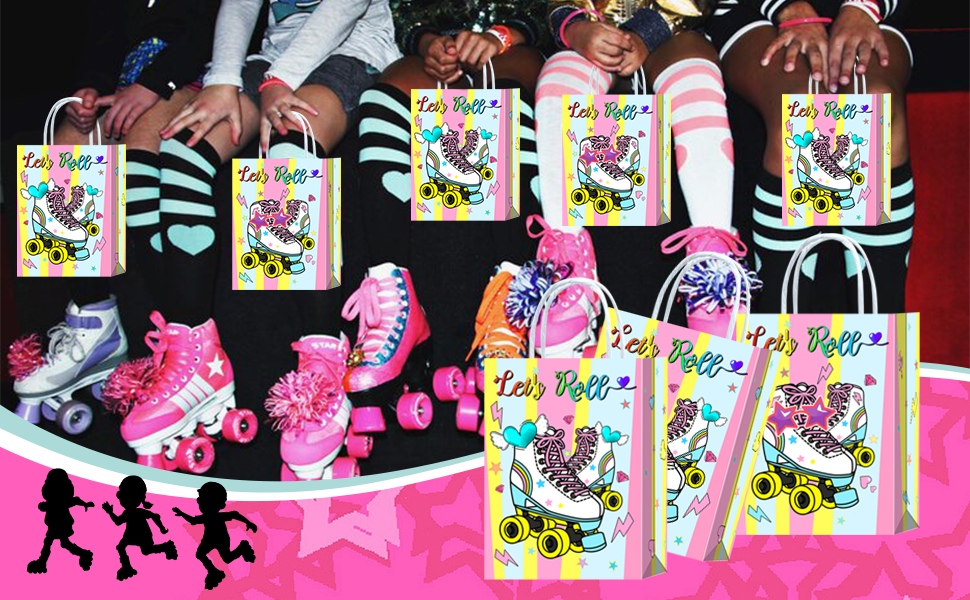 Tyndallrays 16 Pcs Roller Skate Party Favor Bags for Roller