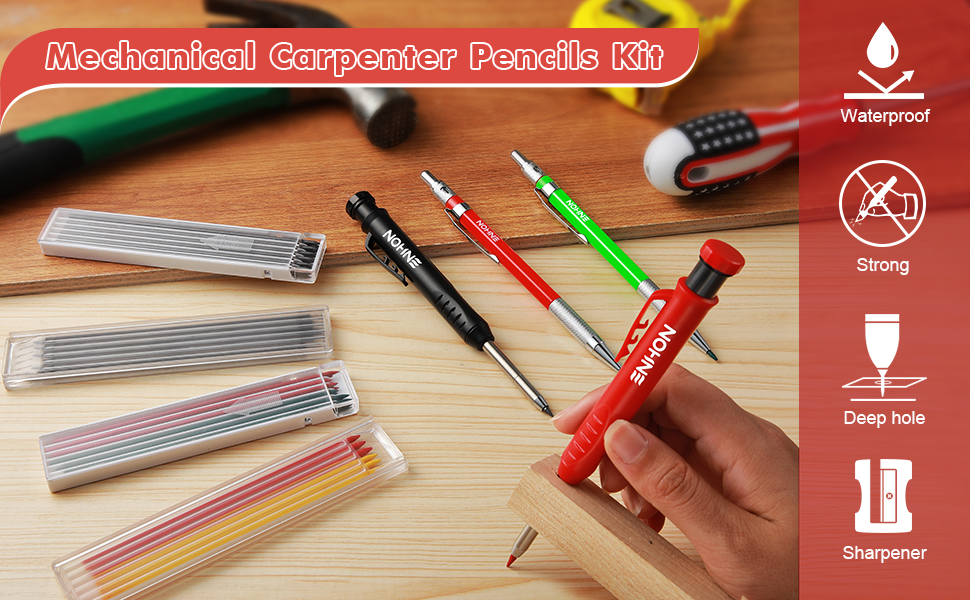 Enhon Mechanical Pencil Set with 4 Carpenter Pencils and 40