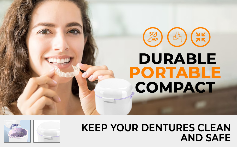 HASTHIP® Denture Case, Denture Bath Case Cup Box Holder Storage Soak