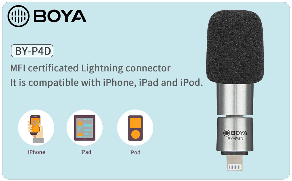 BOYA BYP4D iPhone Microphone iOS Mini Phone Mic with Lightning Port