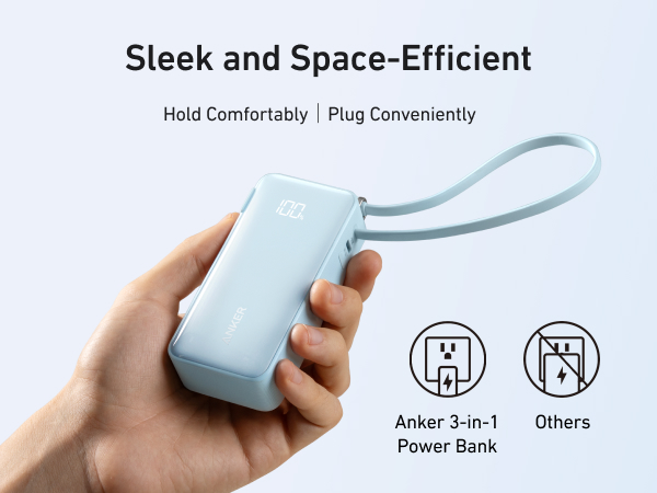ANKER Nano 3-in-1 Power Bank, Foldable AC Plug, 10,000mAh