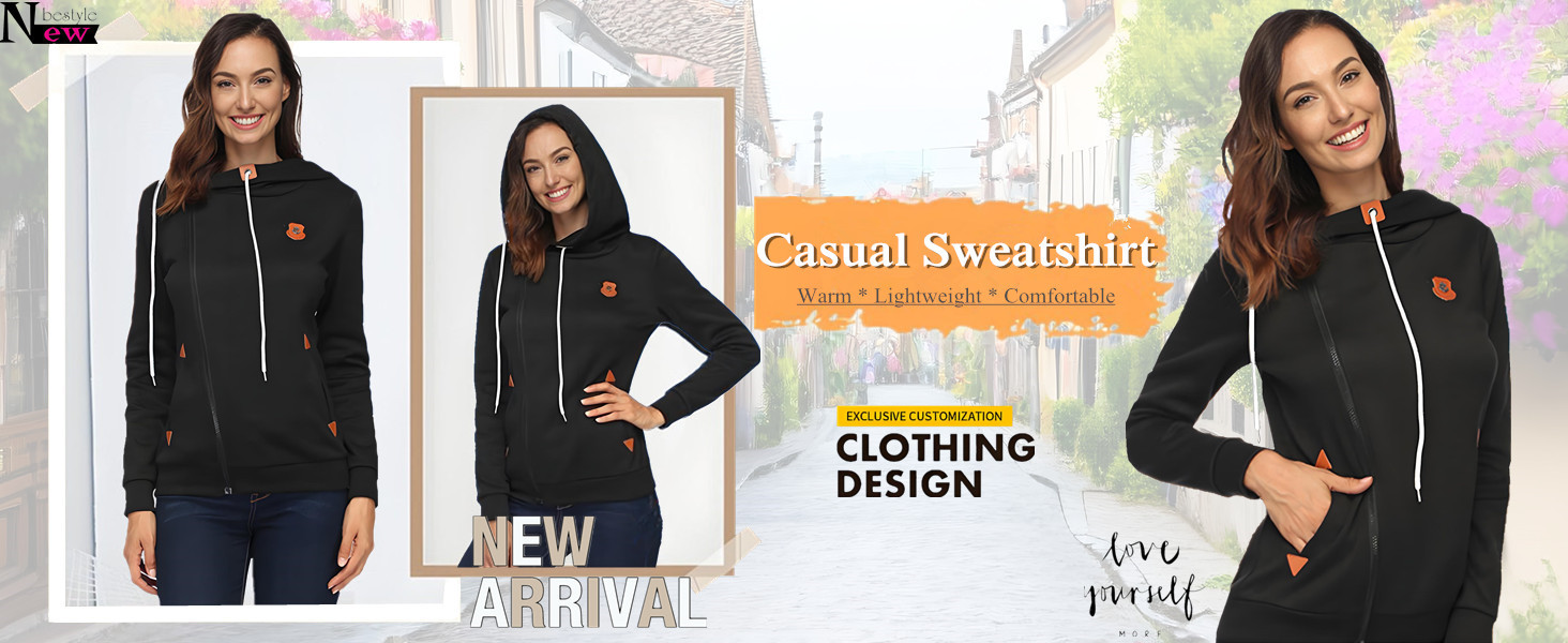 Women Spring and Autumn Oblique Zipper Hoodies Sweatshirt Coat