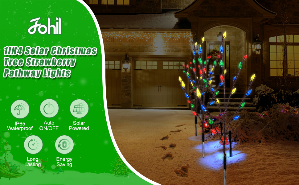 Fohil 4 Pack Solar Christmas Tree Strawberry Lights Outdoor Waterproof