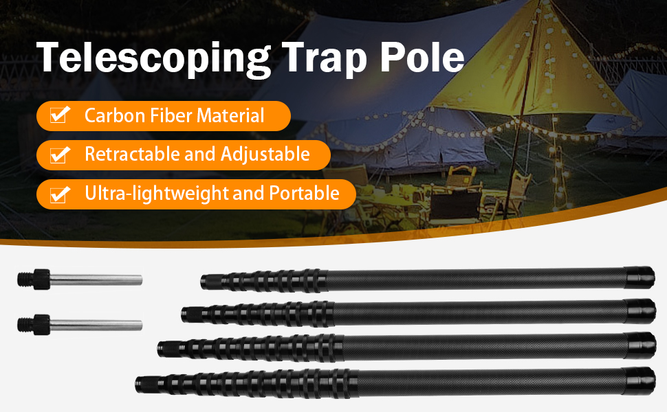 Telescoping Tarp Poles, Replacement Canopy Adjustable Carbon Fiber Rods Set of 2