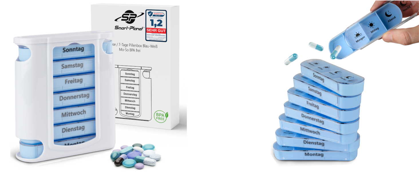 Pillendose Weiß Blau