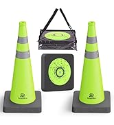 RoadHero 28 Inch Collapsible Traffic Safety Cones with Black Weighted Base, Construction Orange C...