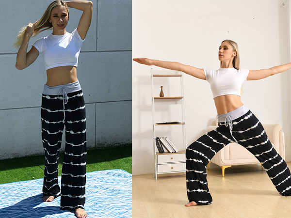 iniber Women's Comfy Casual Lounge Pants Wide Leg Stretch