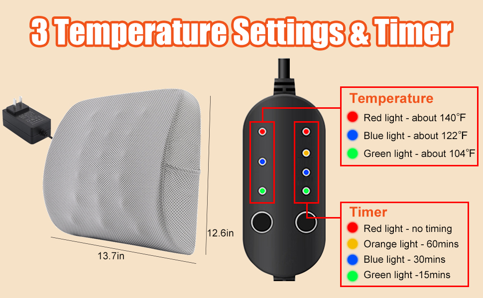 Electric Heated Lumbar Support Pillow for Chair, Heating