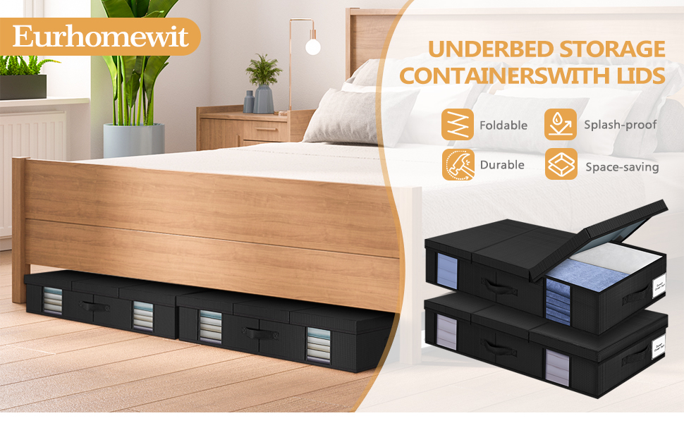 Eurhomewit Under Bed Storage Box with Lid, Foldable Underbed Storage