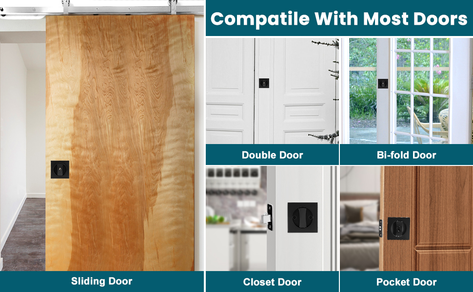 Grathia Pocket Door Lock with Key, Square Pocket Door Hardware, Privacy