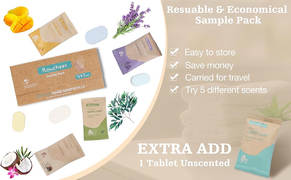 flowcheer Foaming Hand Soap Tablet RefillsSample Pack Hand Wash 5 TabletsZero