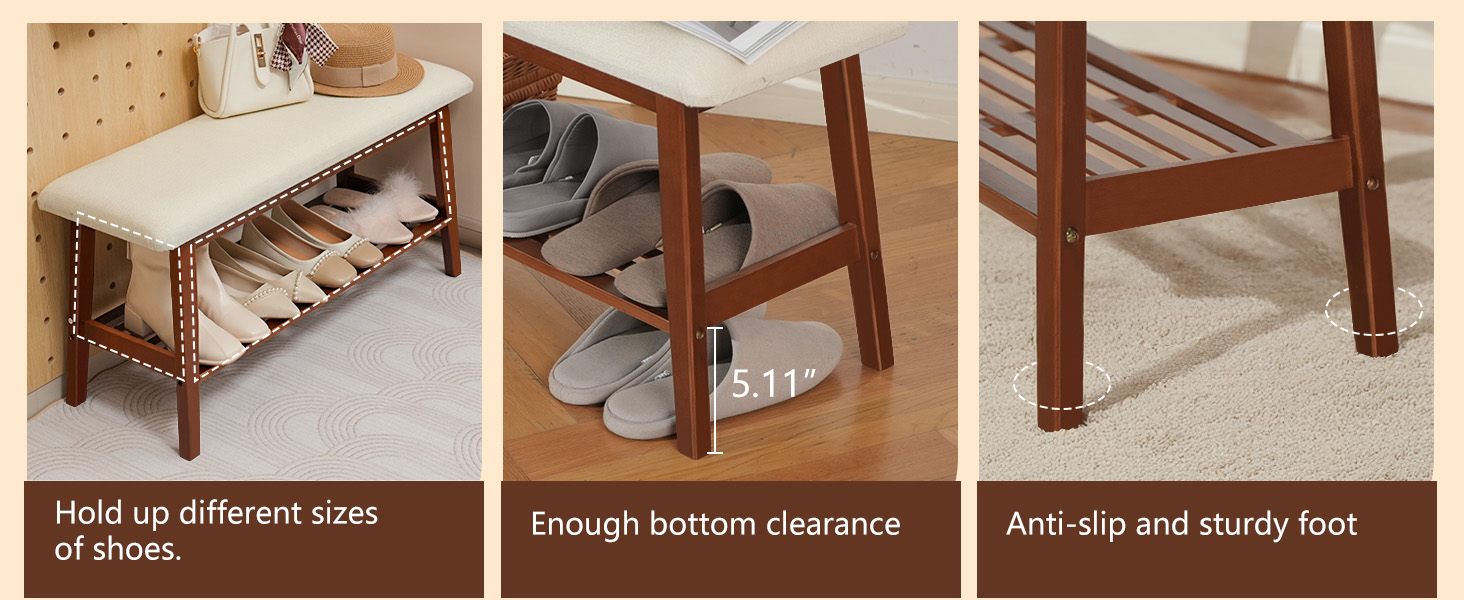 Shoe Bench, Bamboo 2 Tier Shoe Rack Bench, 35.4&amp;#34; Shoe Storage Bench
