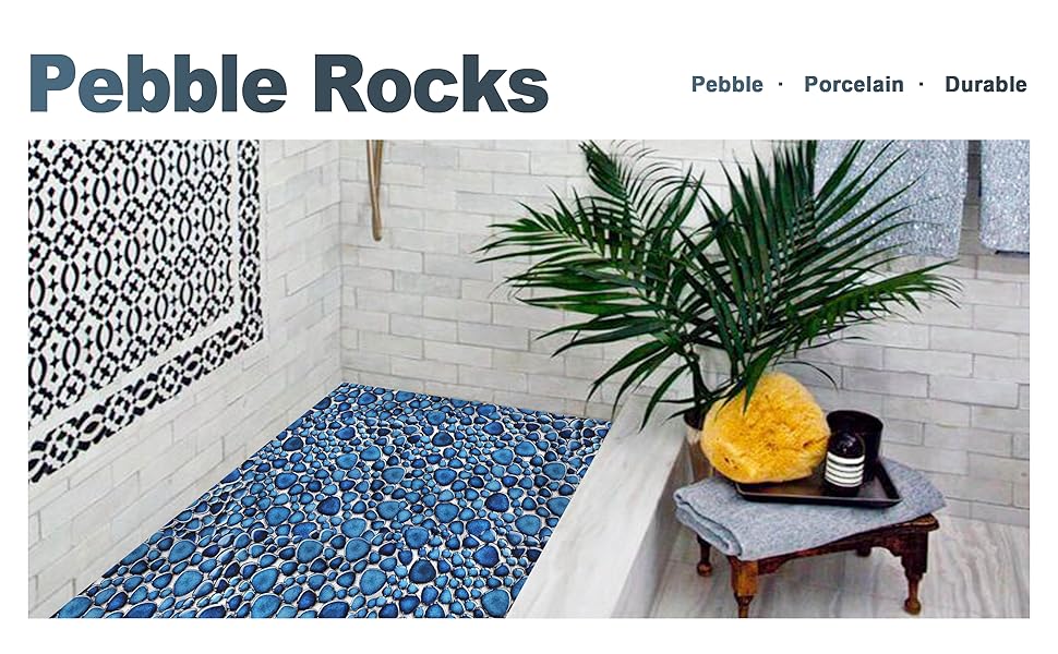 pebble tile mosaic blue shower floor